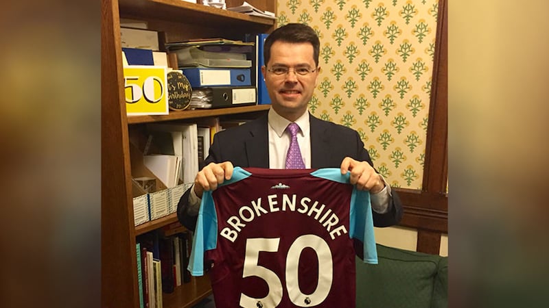 Former Secretary of State James Brokenshire posted a photograph on Twitter of him holding a West Ham United shirt&nbsp;
