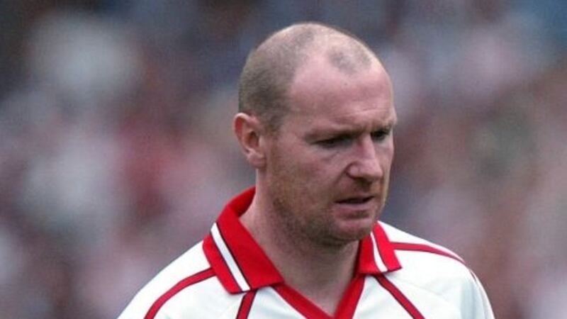 <address>Tyrone defender Chris Lawn was awaiting his disciplinary fate after a red card in the 1997 Ulster SFC.<br/>Pic Seamus Loughran