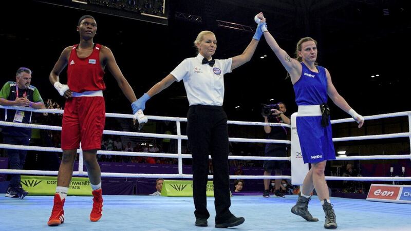 Michaela Walsh was to skilful for South African Phiwokuhle Mnguni, with victory sending the west Belfast woman through to a third Commonwealth Games final in-a-row - this time against Nigeria&rsquo;s Elizabeth Oshoba. Picture by PA 