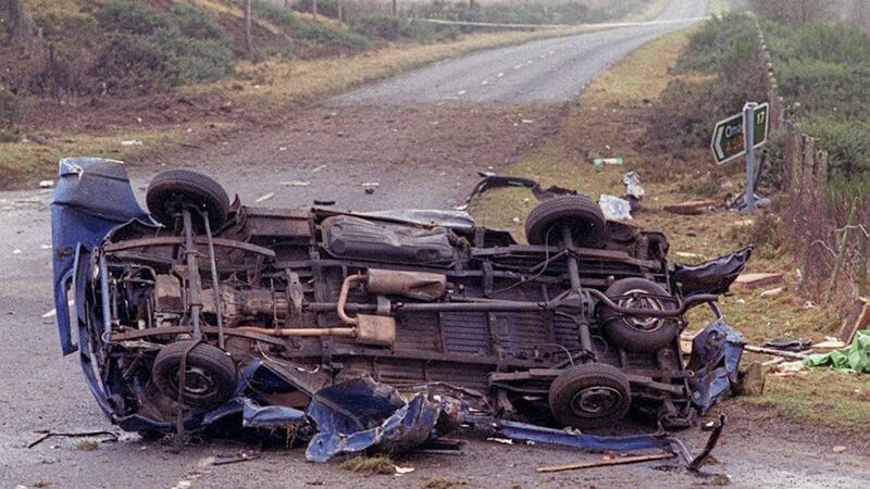 The remains of a van in which eight Protestant workmen were murdered in January 1992. Picture by Pacemaker.  