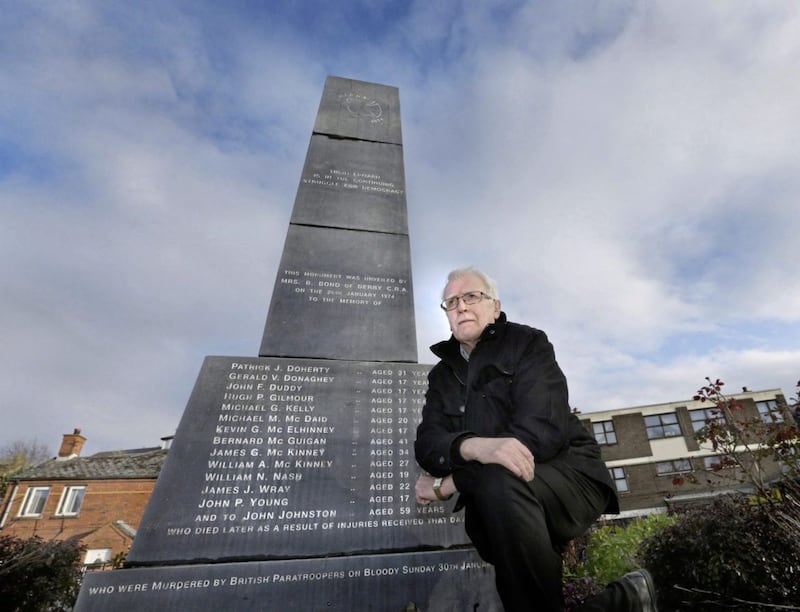 John Kelly at the Bloody Sunday memorial in the Derry Bogside. His brother Michael Kelly was one of the victims who was shot dead. Picture by Margaret McLaughlin 
