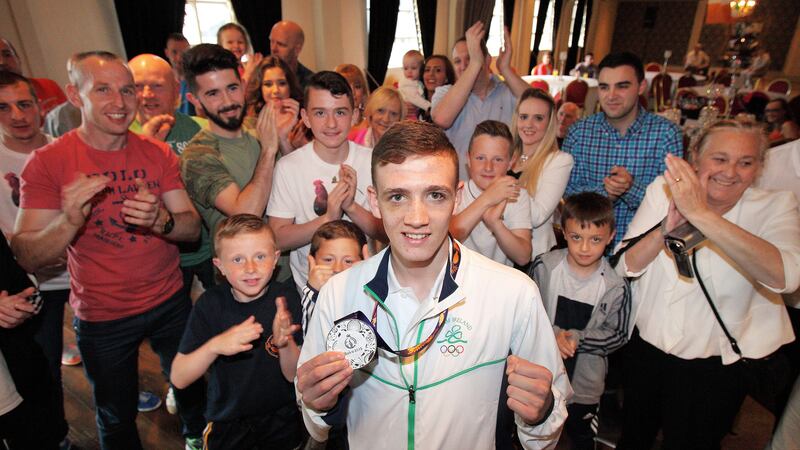 Belfast boxer Brendan Irvine returns to a welcome home party after winning a silver medal at the European Games in Baku<br />Picture: Cliff Donaldson&nbsp;