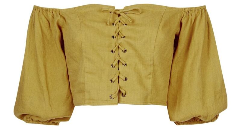 New Look Yellow Linen-Look Lace Up Milkmaid Top, &pound;7 (was &pound;19.99) 