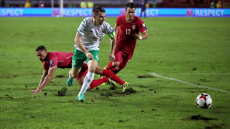 S&eacute;amus Coleman in action for Ireland against Serbia in Belgrade on Monday night<br />Picture by AP&nbsp;
