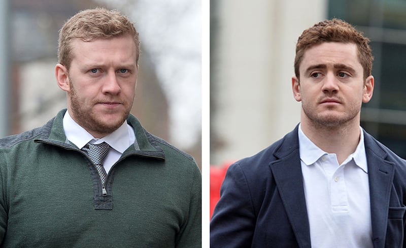 Paddy Jackson (right) and Stuart Olding arriving at court today. Pictures by Pacemaker