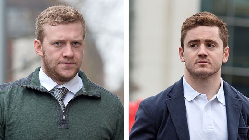 Paddy Jackson (right) and Stuart Olding arriving at court today. Pictures by Pacemaker