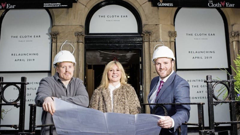Pictured are: Conall Wolsey, director of Beannchor; Petra Wolsey, group marketing director of Beannchor; and Gavin Carroll, general manager of The Merchant Hotel announce a &pound;500,000 investment at The Cloth Ear 