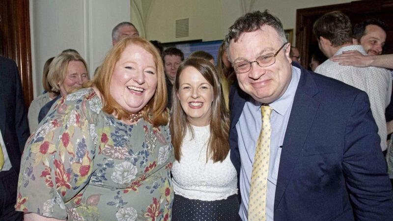               The Alliance Party&#39;s Nuala McAllister (centre) celebrates as she is elected for the Castle area during the local government election count at Belfast City Hall. PRESS ASSOCIATION Photo. Picture date: Saturday May 4, 2019. See PA story ULSTER Poll. Photo credit should read: Mark Marlow/PA Wire             