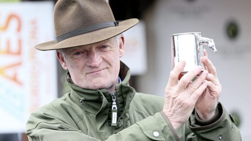 Trainer Willie Mullins with the Irish Champion Trainer trophy during day five of the 2017 Punchestown Festival in Naas, Co. Kildare 