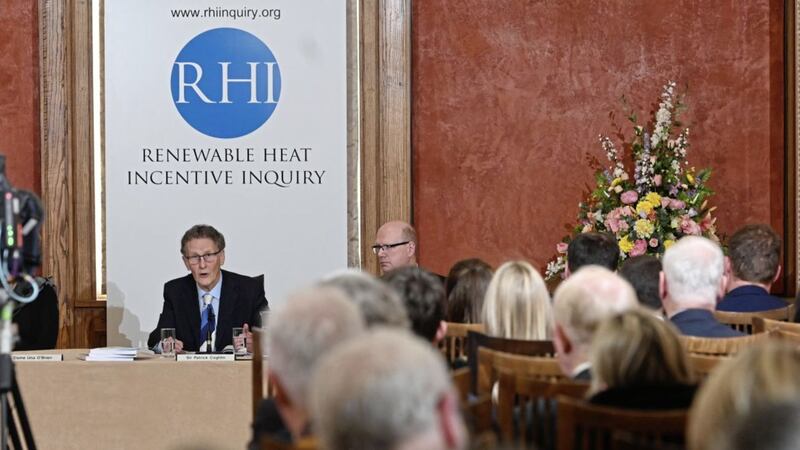 RHI inquiry chairman Sir Patrick Coghlin launching the report in the Long Gallery at Parliament Buildings. Picture by Colm Lenaghan/Pacemaker 