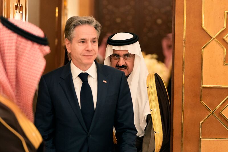 US secretary of state Antony Blinken was in Saudi Arabia before heading to Egypt (Mark Schiefelbein/AP)
