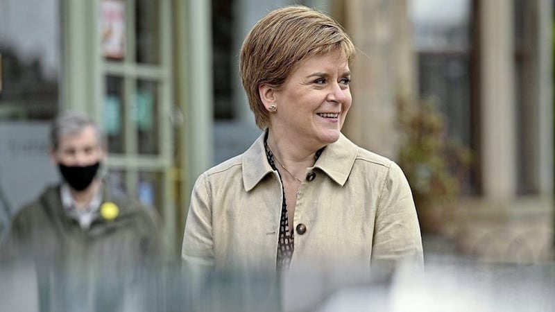 First Minister Nicola Sturgeon in Insch, Aberdeenshire, during campaigning for the Scottish Parliamentary election. Photo: Jeff J Mitchell/PA Wire. 
