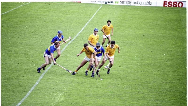 Antrim in action against Tipperary in the All-Ireland hurling final at Croke Park, September 1989.  Picture by Jarlath Kearney  