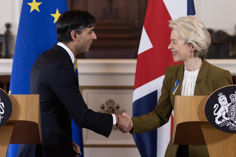  Prime Minister Rishi Sunak and European Commission president Ursula von der Leyen as the EU and British government agree the Windsor Framework in February