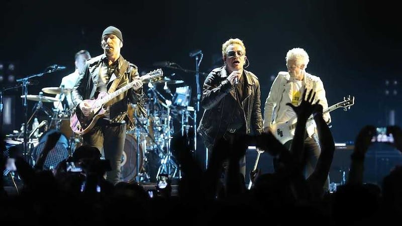 &nbsp;U2 on stage in Belfast