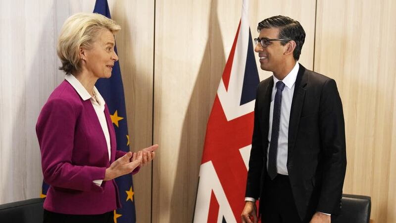 Prime Minister Rishi Sunak and European Commission president Ursula von der Leyen before a bilateral meeting at the Council of Europe summit at the Harpa concert in Reykjavik, Iceland (Alastair Grant/PA)