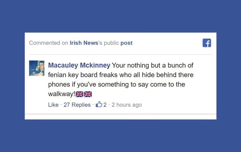 Macauley McKinney posted the comments on Facebook after The Irish News highlighted his previous convictions 