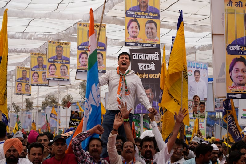 Supporters from various opposition parties took part in the ‘Save Democracy’ rally (Manish Swarup/AP)