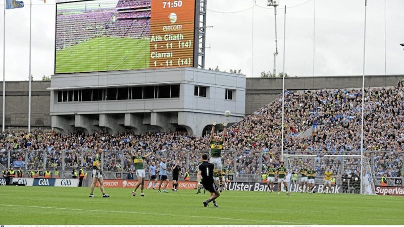Dublin goalkeeper Stephen Cluxton kicks the winning point in the 2011 All-Ireland final. He is one of just six players from that team likely to start Sunday&#39;s semi-final against Tyrone. 