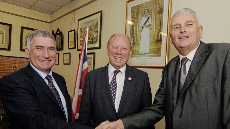 TUV South Down candidate Harold McKee with party leader Jim Allister and former DUP stalwart Jim Wells  