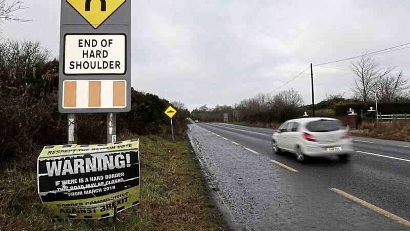 A sign erected by &#39;Border Communites Against Brexit&#39;, warning against possible road closures on the N53 PICTURE: Brian Lawless/PA 