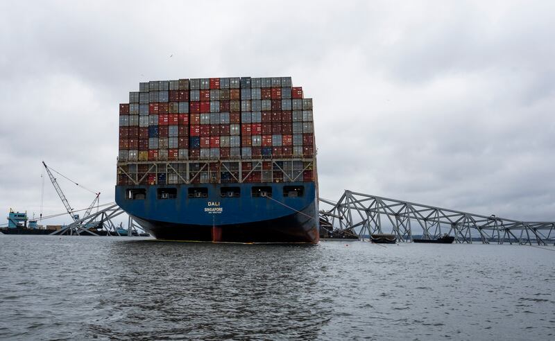 The Dali, a massive container ship from Singapore (Kaitlin Newman/The Baltimore Banner via AP)