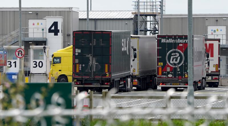 Lorries at the Sevington Inland Border Facility in Ashford, Kent, as physical, documentary and identity post-Brexit border control checks begin on medium and high-risk plant and animal imports from the EU