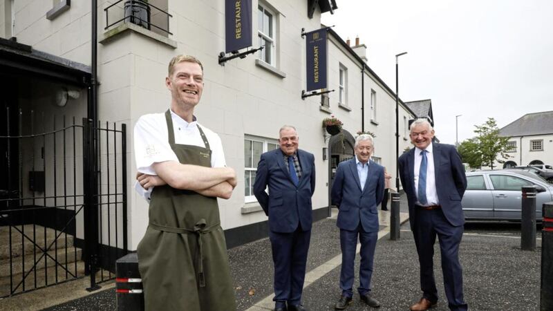 L-R: Will Brown, Seamus Devlin, John McGrillen, and Marty O&#39;Higgins at Hillyard House in Castlewellan. Picture by Kelvin Boyes. 