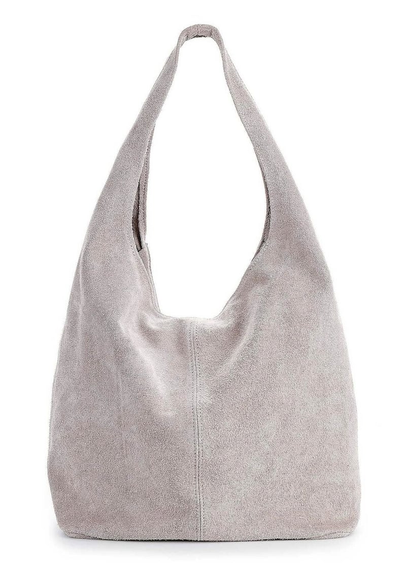 Kaleidoscope Grey Italian Suede Slouch Bag, &pound;45, available from Kaleidoscope&nbsp;