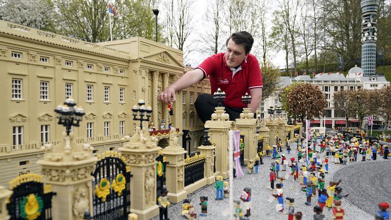 The new lego area features a replica of Buckingham Palace with figurines of the King and Queen Consort standing on the balcony.