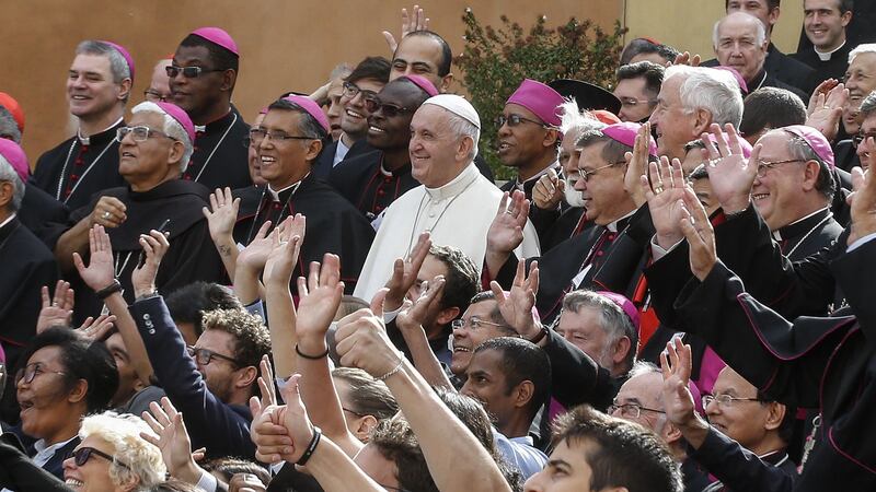&nbsp;Pope Francis poses for a group photo with bishops and participants during the last day of the synod of bishops held at the Vatican in 2018. A 'synodal pathways' process is currently gathering views of how the Church at all levels can listen and collaborate more effectively. The Pope wants a synod due to take place next year to set out how this synodal way of 'being Church' might work in practice. Picture by Fabio Frustaci/ANSA via AP.