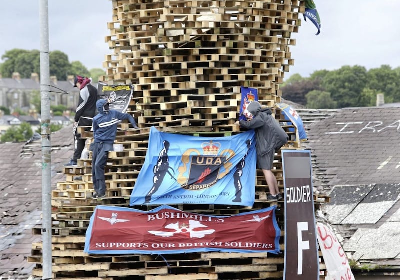 The controversial republican bonefire is built and prepared for burning in the Bogside area of Derry on Thursday night. PIcture Margaret McLaughlin 