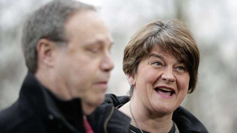DUP leader Arlene Foster, pictured with deputy leader Nigel &#39;the mighty&#39; Dodds, again insisted that Irish language legislation had not been contemplated in the party&#39;s draft deal with Sinn F&eacute;in, despite documents suggesting otherwise. Picture by Yui Mok/PA Wire 