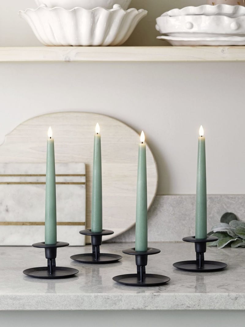 Set of 4 Eucalyptus Green TruGlow Taper Candles, Lights4fun