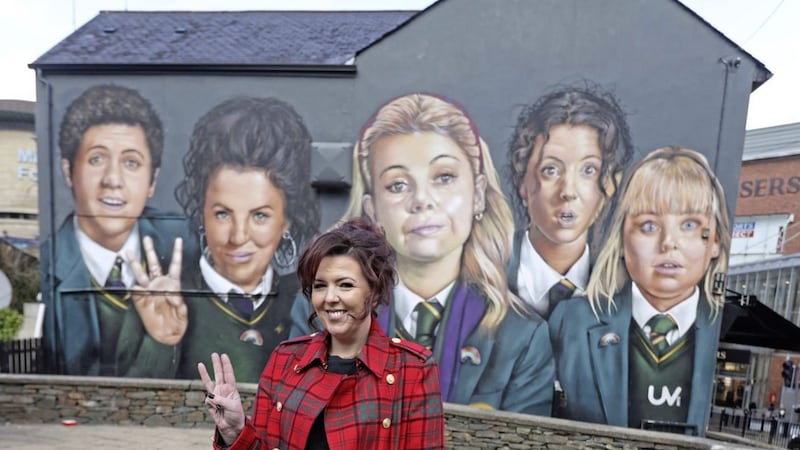 Writer Lisa McGee visited the Derry Girls mural in Derry ahead of the premiere for the third series of the Channel 4 show. Picture by Liam McBurney/PA Wire. 