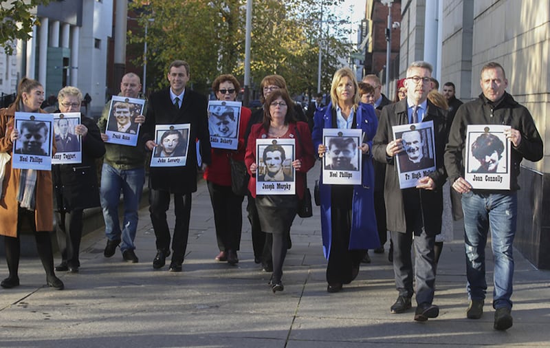Families of those killed in Ballymurphy outside court this morning along with Sinn F&eacute;in senators Rose Conway-Walsh and Niall &Oacute; Donnghaile <br />&nbsp;
