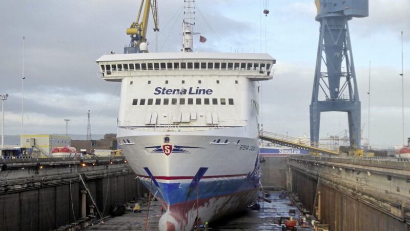 One of the Stena vessels in dry dock at H&amp;W Belfast 
