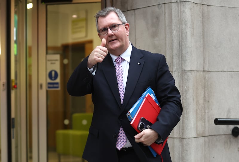 DUP Leader Jeffrey Donaldson at the BBC in Belfast for an interview.
PICTURE: COLM LENAGHAN