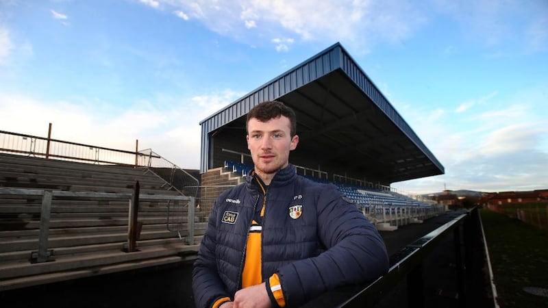 Antrim centre-back Paddy Burke at Corrigan Park ahead of this Sunday&rsquo;s Joe McDonagh Cup final against Kerry, which takes place at Croke Park. Picture by Hugh Russell