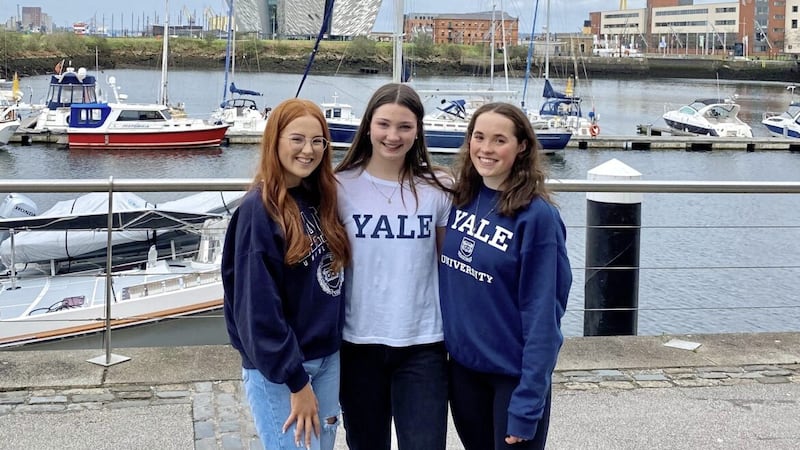 From left, Ava Canney, from Derry, Patti Mullin, from Belfast, and &Eacute;le Donegan, from Bangor, who have secured places at the prestigious Yale University in New Haven, Connecticut 