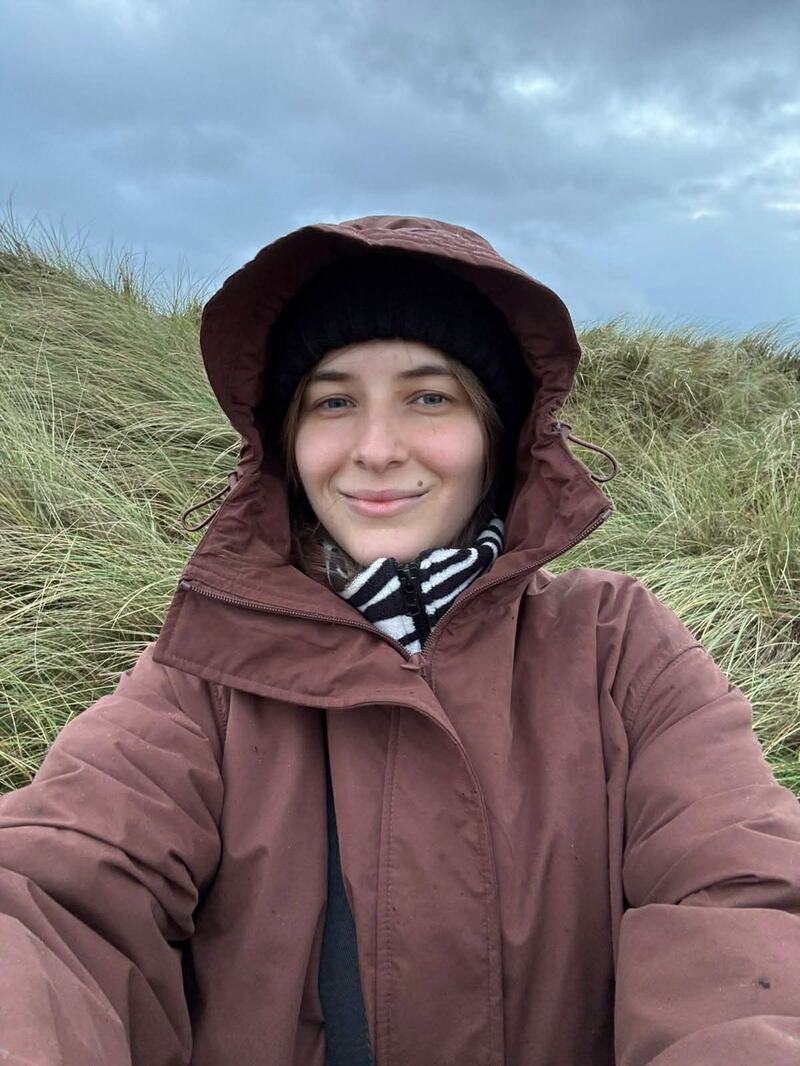 Ukrainian filmmaker Anastasiya Gruba  at Portstewart sand dunes
