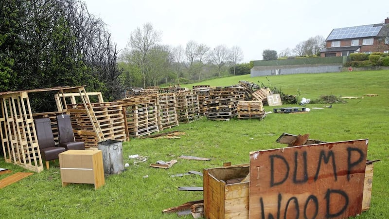 Loyalist bonfire material at Moygashel, near Dungannon. Picture by Mal McCann 