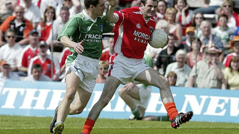Ryan McCluskey had some memorable battles with Armagh forward Steven McDonnell through the Noughties.<br /> Picture by Colm Lenaghan