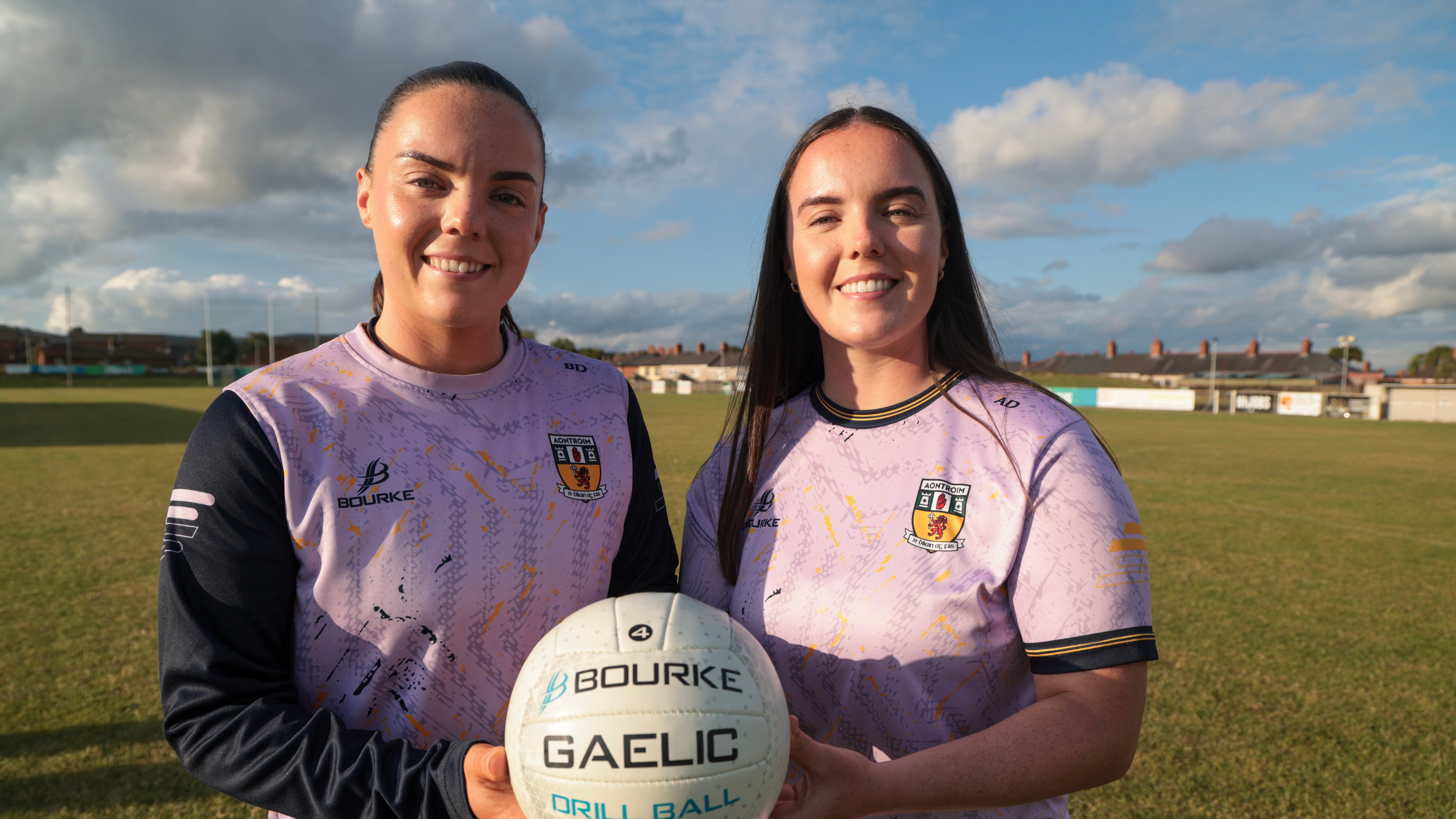 Antrim players and twins Bronagh and Áine Devlin (Moneyglass), ahead of Sunday's All-Ireland JFC final against Carlow at Croke Park. PICTURE: BRIAN LINCOLN