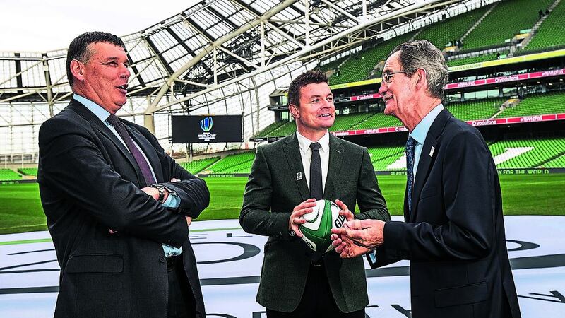 Ireland&rsquo;s 2023 Rugby World Cup Bid oversight board chairman Dick Spring with former Ireland captain Brian O&rsquo;Driscoll at the bid announcement last November