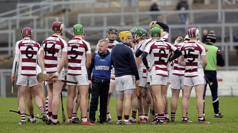 Slaughtneil hurlers with their manager Michael McShane ahead of the Ulster Club SHC Final against Dunloy.<br /> Picture Seamus Loughran