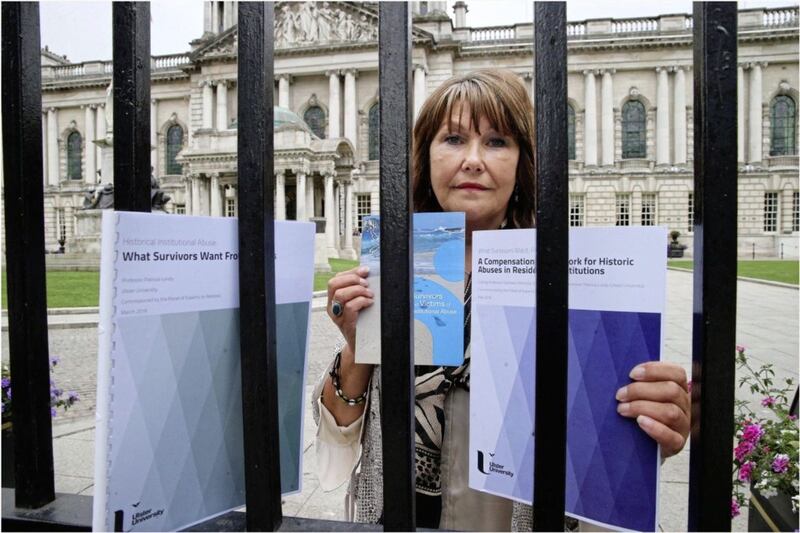 Margaret McGuckin of pressure group SAVIA,at the survivors Vigil outside Belfast City Hall Picture by Hugh Russell. 