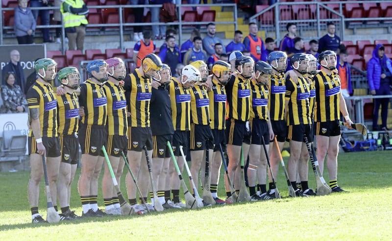 Ballycran observe a minute&#39;s silence for club member, the late Dawn Egan Picture: Philip Walsh 