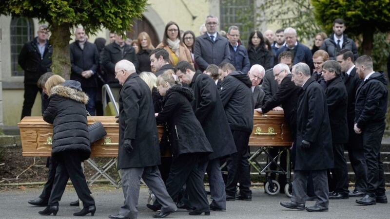 The joint funeral of Mary Faxton and her son Kevin at St Peter and St Paul Church, Bessbrook. Picture by Mark Marlow. 
