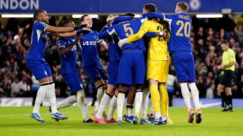 Chelsea celebrate their penalty shoot-out win over Newcastle